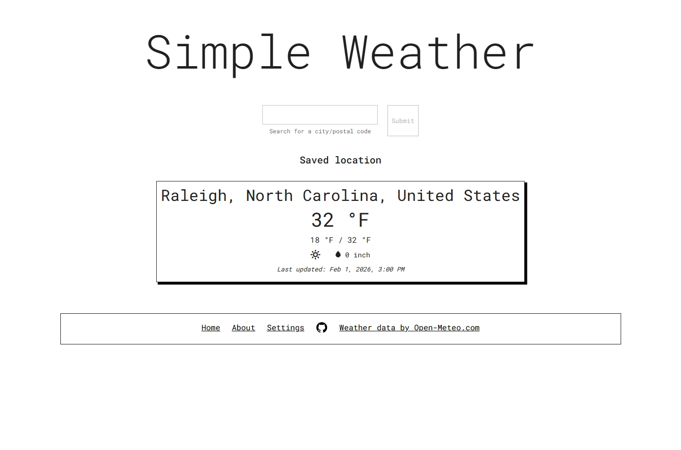 1 Home page with saved location on Desktop.