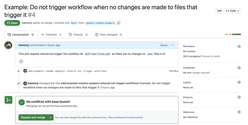 An example of a pull request with no actions run against it
